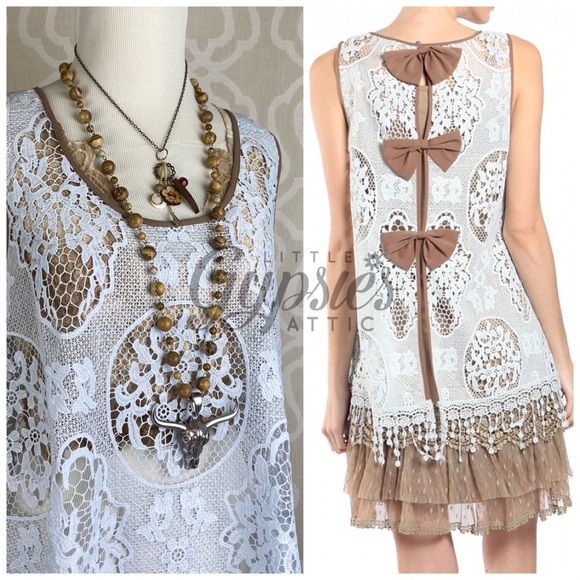 Ryu Layering Triple Bow Lace Tunic Top - Picture 10 of 16